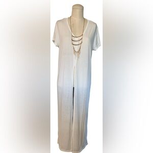 Rouge Collection Plus Size White Maxi Dress with Front Slit And Necklace